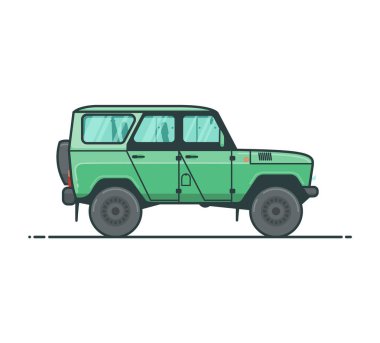 Jeep SUV vektör çizimi. Çizgi film tarzında taşıma. Beyaz arkaplanda