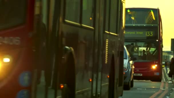 런던-2014 년 10 월 25 일: 런던 브리지 교통 택시와 버스 — 비디오