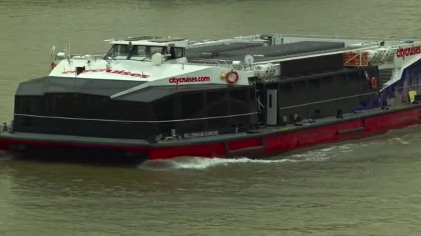 Londra - 11 agosto 2015: City Cruises da vicino, passando sotto il Tower Bridge, Londra — Video Stock