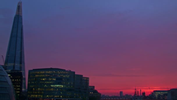 Shard after sunset, purple, red sky, London — Stock Video