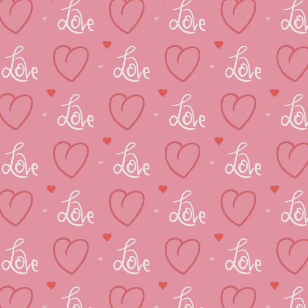 Nahtloses Muster Zum Valentinstag Hintergrund Mit Moderner Kalligrafie Und Rosa — Stockvektor
