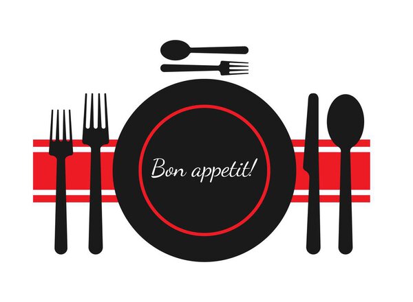 Bon appetit. A set of dishes for a meal. Vector illustration.