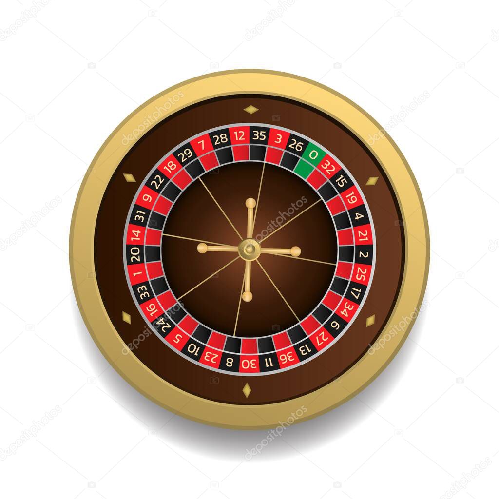 European roulette wheel online casino. Realistic style vector illustration isolated on white background.