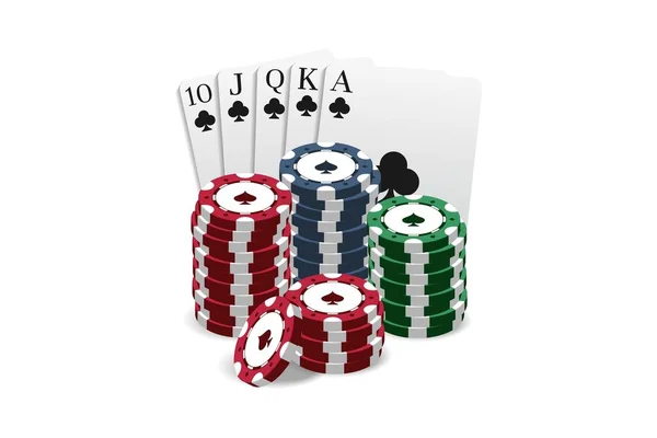 Casino Fichas Póquer Combinados Con Una Mano Royal Flush Puede — Vector de stock