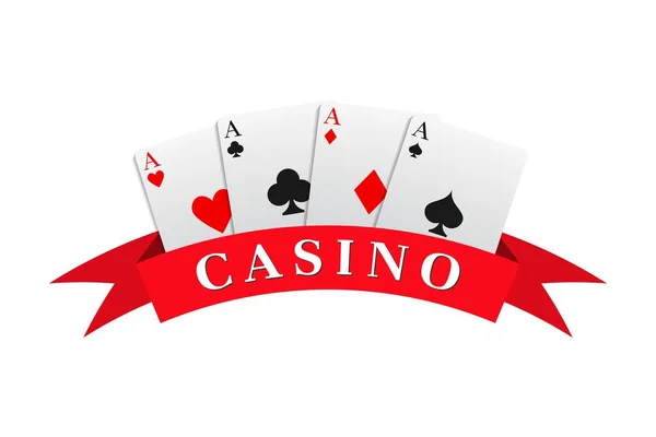 Fita Vermelha Com Inscrição Casino Combinada Com Uma Combinação Cartas —  Vetores de Stock