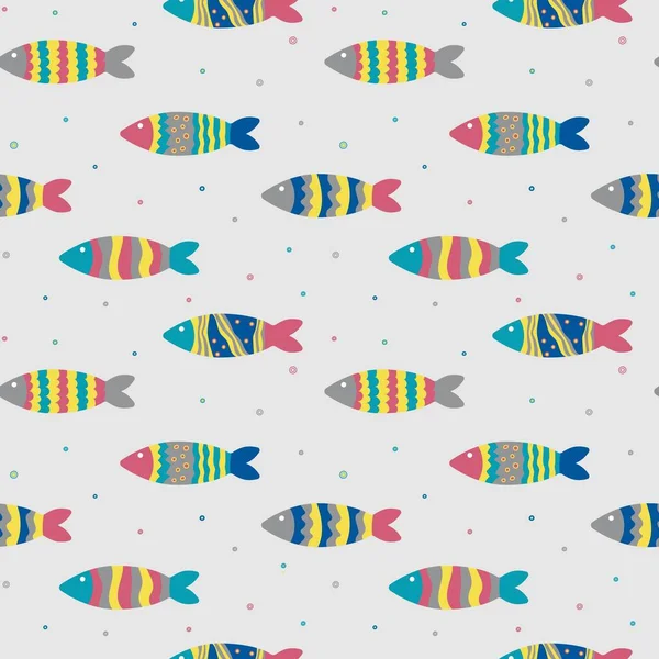 Seamless Pattern Colorful Fish Doodle Style Textile Wrapping Paper Wallpaper — Stock Vector