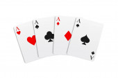 Kasino a poker v kombinaci se čtyřkou laskavé ruky. Vektorová ilustrace v realistickém stylu.