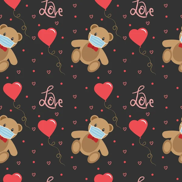 Nahtloses Muster Des Happy Valentines Day Niedlicher Teddybär Mit Medizinischer — Stockvektor
