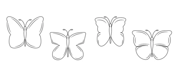 Silhouette Von Schmetterlingen Flachen Stil Editierbarer Schlaganfall Für Hintergründe Karten — Stockvektor