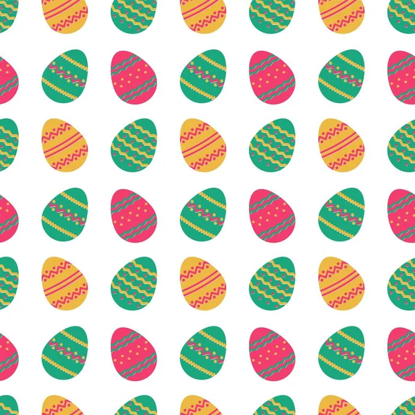 Happy Easter Background Seamless Pattern Colored Eggs Flat Style Vector — Stock Vector