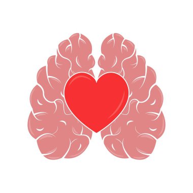 Kalp ve Beyin konsepti. Duygusal Miktar ve Zeka. Simge ve logo. Duygular ve mantıklı düşünme. Vektör illüstrasyonu.