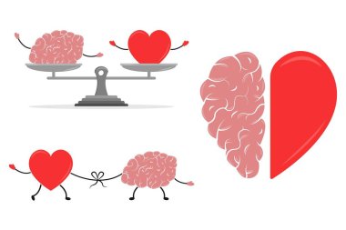Emotional Intelligence vector illustrations. Balance between soul and intellect. Conflict between emotions and rational thinking. Heart and Brain concept. clipart