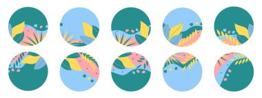 Sosyal medya için bir dizi soyut vurgulama şablonu. Çağdaş tarzda karalama şekilleri. Vektör illüstrasyonu.