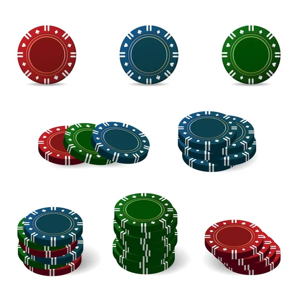 Coloridas Fichas Casino Brillantes Para Póquer Ruleta Elementos Para Diseñar — Vector de stock