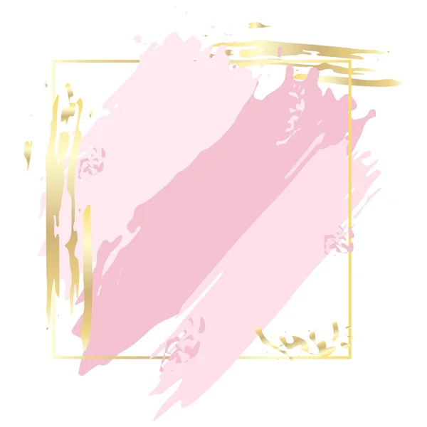 ピンクと金のブラシフレームでストロークします バナー カード カバー チラシ ロゴのデザインテンプレート 白を基調としたベクトルイラスト — ストックベクタ