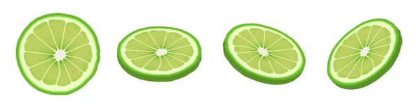 Conjunto Rodajas Lima Fresca Aisladas Sobre Fondo Blanco Frutas Orgánicas — Vector de stock