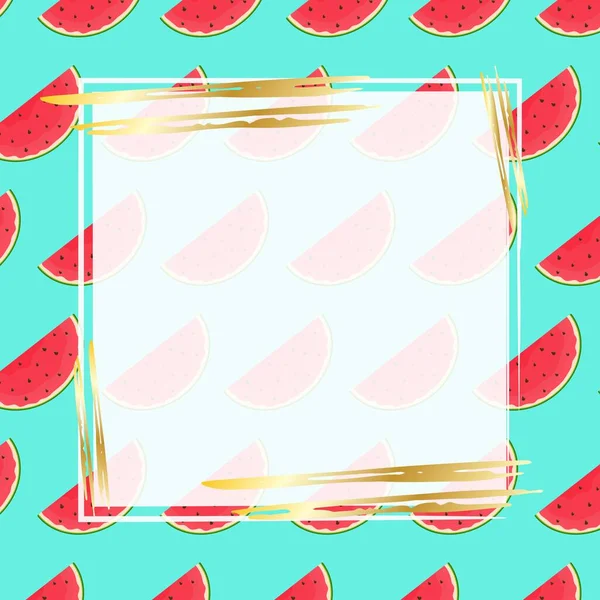 Sjabloon Voor Ontwerp Banner Reclame Watermeloen Plakjes Een Blauwe Achtergrond — Stockvector