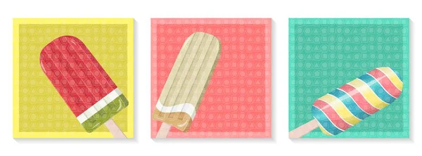 Набор Ярких Баннеров Разноцветным Мороженым Привет Лето Шаблон Плаката Листовки — стоковый вектор