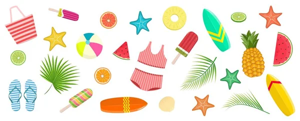 Een Set Tropische Stickers Hallo Zomer Elementen Voor Ontwerp Druk — Stockvector