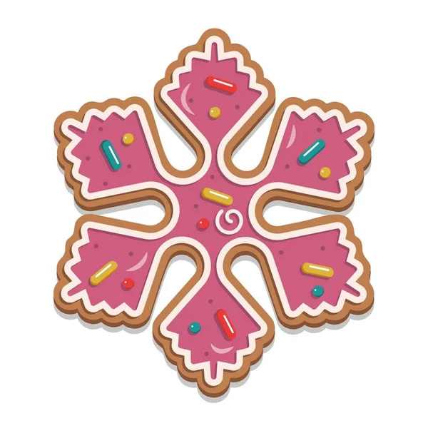 Christmas Gingerbread Snowflakes Pink Glaze Small Decorative Elements Design Greeting — Stock Vector