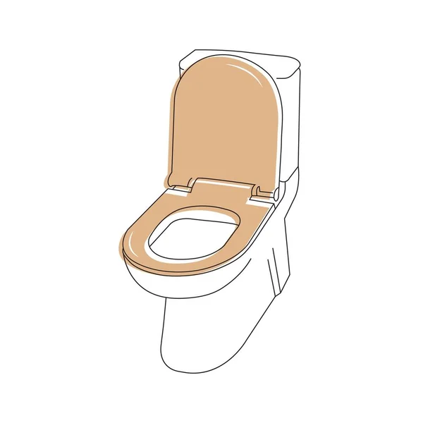 Toilet Bowl Beige Lid Line Art Element Design Vector Illustration — Wektor stockowy