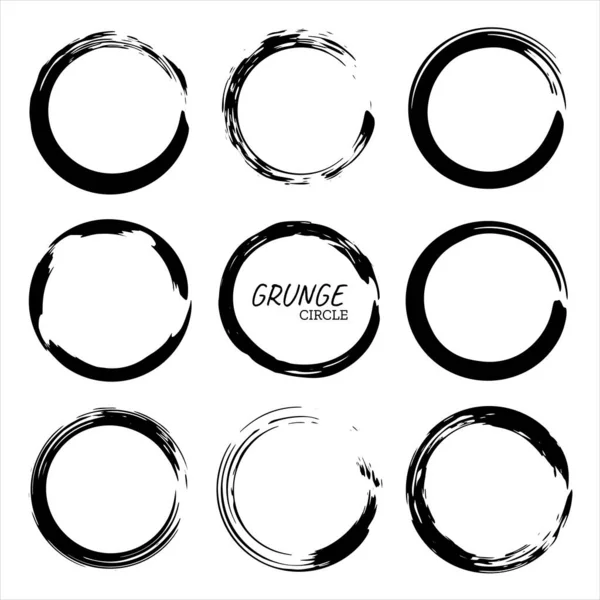 Ensemble Coups Pinceau Cercle Cadre Peinture Dessiné Main Pour Logo — Image vectorielle