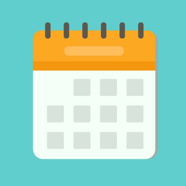 Basit vektör takvimi çizimi. Deniz mavisi arkaplanındaki kare simgesi. Turuncu takvim, iş planlayıcısı, organizatör. Vektör EPS 8.