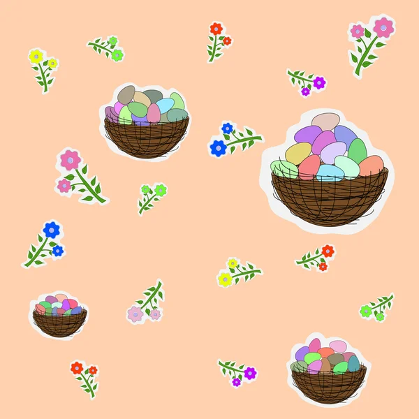 Blommor och färgade påskägg — Stock vektor