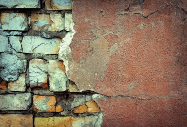 Renkli tuğla duvar doku arka plan. tuğla. Soyulması boya. Rustik grunge malzeme desen.