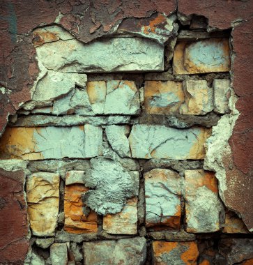 Renkli tuğla duvar doku arka plan. tuğla. Soyulması boya. Rustik grunge malzeme desen.