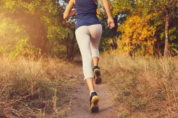 Mujer joven en un camino rural en el bosque del otoño — Foto de Stock