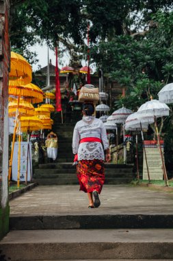 Bali dili kadın teklifleri onun kafa, Ubud, Bali ile tören kutusu taşıma