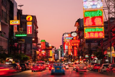 Neon ışıkları Çin mahallesini, Bangkok, Tayland