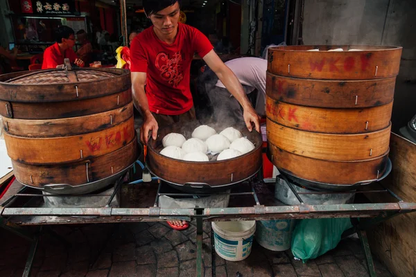 Gedämpfte buns food stand in chinatown, kuala lumpur, malaysien — Stockfoto