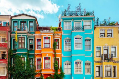 Colourful houses in Balat popular among tourists , Istanbul, Turkey clipart