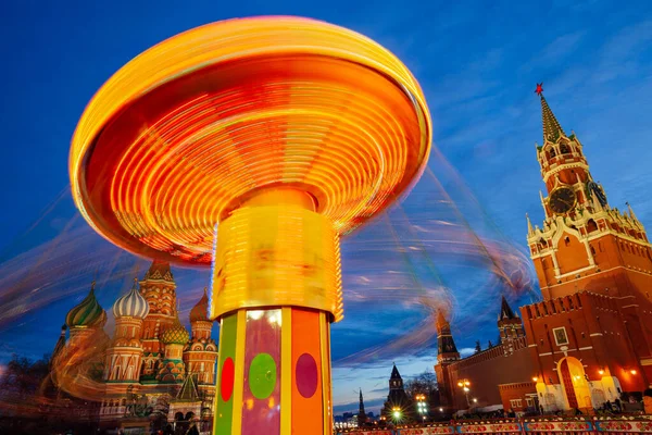 Christmas Carousel Red Square Dusk Moscow Russia — Stock Photo, Image