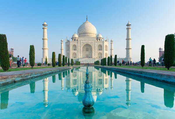 The morning view of Taj Mahal monument, India.