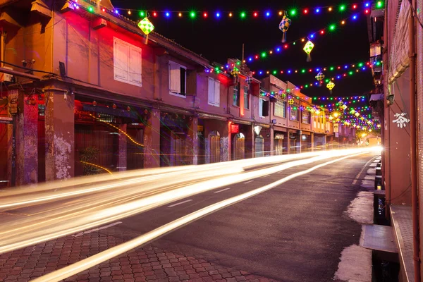 Iluminação de férias na rua de Malaca, Malásia — Fotografia de Stock