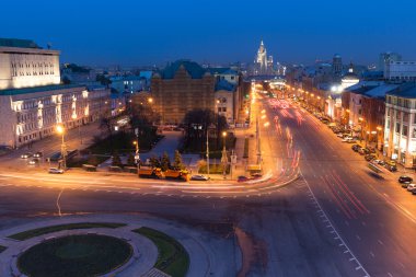 Moskova, Rusya üzerinden gece görünüm