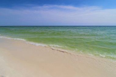 Florida sahilinden güzel okyanus manzarası, sakin okyanus suları, berrak gökyüzü, berrak gökyüzü