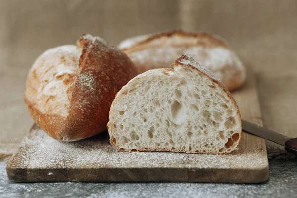 Fresh homemade crisp bread, soft focus. French bread. Bread at leaven. Unleavened bread.