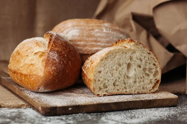 Fresh homemade crisp bread, soft focus. French bread. Bread at leaven. Unleavened bread.