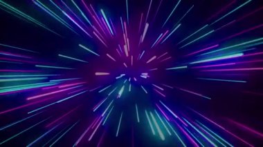 Dijital ışıkların hızı, dijital teknolojik tünellere doğru hareket eden neon ışınları. 3B hazırlama arkaplanı