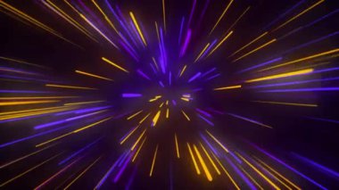 Dijital ışıkların hızı, dijital teknolojik tünellere doğru hareket eden neon ışınları. 3B hazırlama arkaplanı