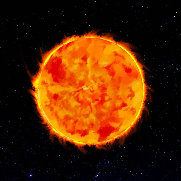Sol Brillante Contra Cielo Estrellado Oscuro Sistema Solar — Foto de Stock