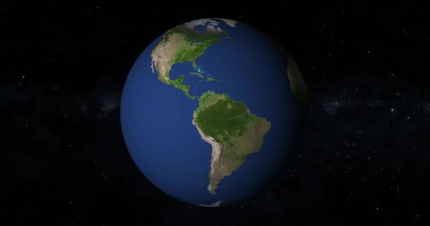 Jorden Sedd Från Rymden Världen Snurrar Satellitvy Mörk Bakgrund Global — Stockvideo