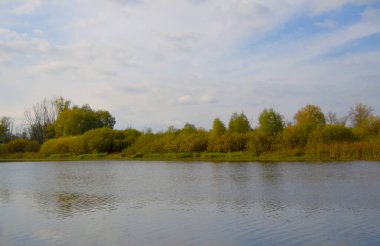 Sessiz bir nehri olan sonbahar manzarası