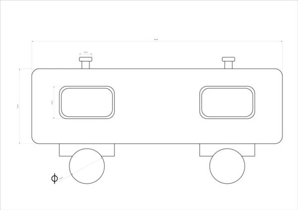 火车车厢的图纸 线条细长的轮廓 — 图库照片