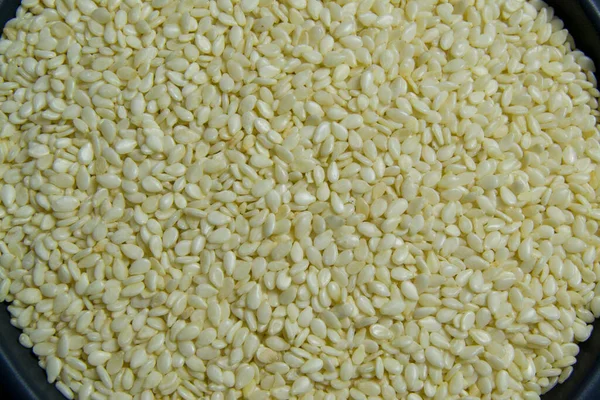 Sesame Seeds Black Bowl Gray Background — Stock Photo, Image