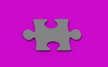 3D görüntüleme. 3 boyutlu görüntü. Pembe arkaplanda gri metal yapboz ögesi